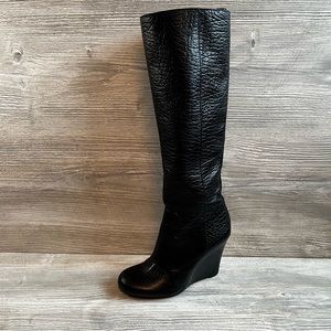 Amazing Tory Burch Dabney Black pebbled leather tall wedge zip up boots size 7